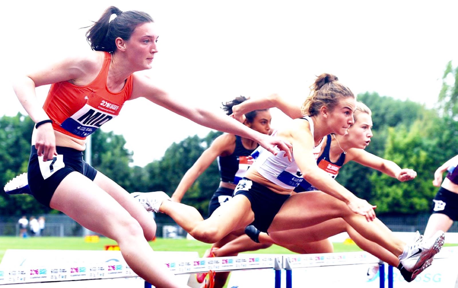 Pippa Earley leading the field over the hurdles